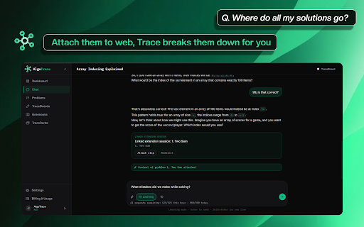 AlgoTrace - AI-Assisted DSA Coach :: AI Extension for the Algotrace Ecosystem. Trace is your DSA coach that guides you through problems and improves your skills.