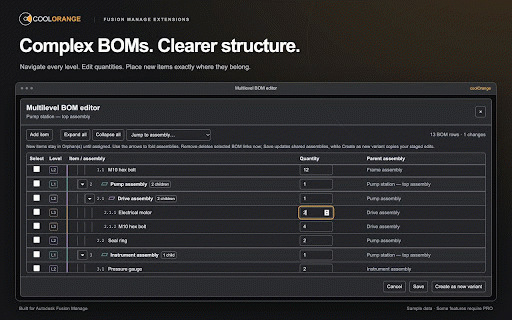 CoolOrange Fusion Manage Chrome Extensions :: Fusion Manage Enhancements, incl. item details tools, grid editing, better search abilities, and some admin features.