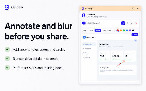 Guidely: Step-by-Step Guide, SOP & Screenshot Maker :: Record clicks into a step-by-step guide with a screenshot per step, then export a PDF for free. Great for SOPs & documentation.