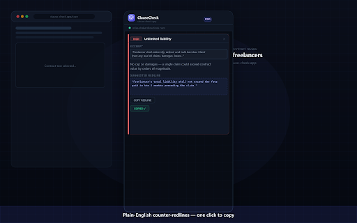 ClauseCheck — Contract Risk Scanner :: Scan freelance contracts in your browser and flag risky clauses with plain-English explanations.