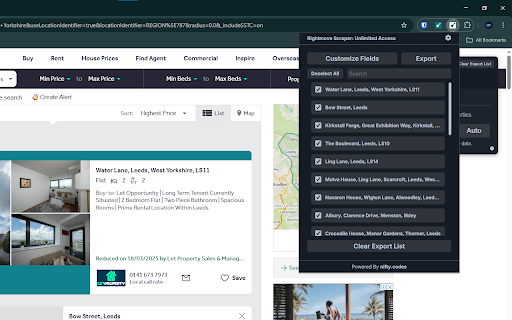 Rightmove Scraper: Export Properties, Prices, Agents & more :: Scrape Properties, Details, Agents, and more from Rightmove, with options to export in formats such as CSV, Excel, JSON and others