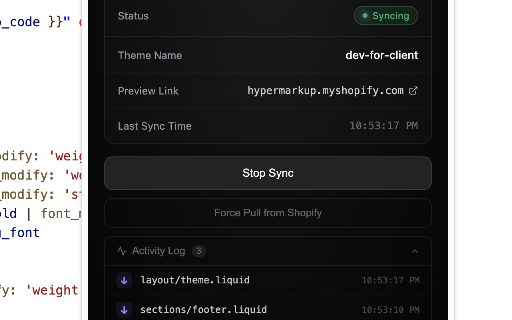 Shopify Theme Files Sync Helper :: Bidirectional Files Sync between Shopify Theme Online Code Editor and Your Local File system.