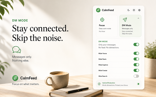 CalmFeed — Hide Instagram Feed, Reels & Explore :: Reduce Instagram distractions with focus modes, DM mode, and a daily pass.
