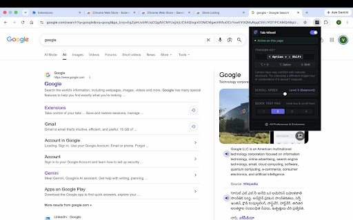 Tab Wheel - Mouse Scroll Tab Switcher :: Switch browser tabs effortlessly by holding your preferred hotkey and scrolling your mouse wheel or swiping trackpad.