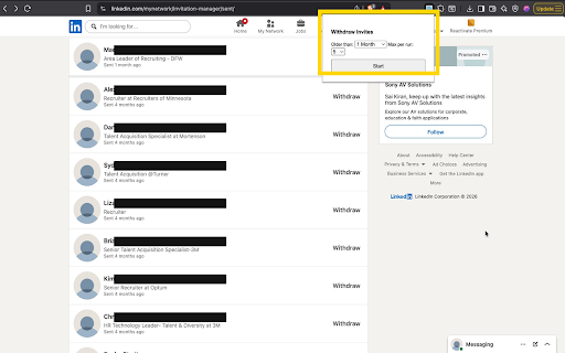 LinkedIn Invite Cleaner :: Withdraw LinkedIn invites older than selected months.
