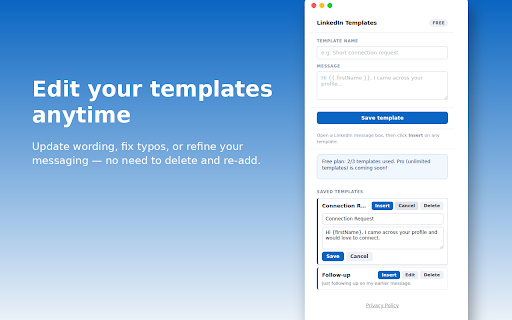 LinkedIn Message Templates :: Save and quickly insert LinkedIn connection and message templates.