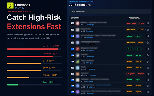 Extendex - Permission & Access Checker :: Review installed Chrome extensions, understand declared permissions, and spot broad browser access.
