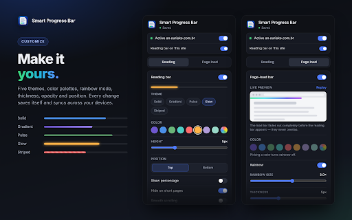 Smart Progress Bar :: Page-load and reading progress bars that never overlap, with smart mode that skips AI chats and video sites.