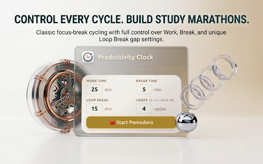 Productivity Clock :: Track your work & focus sessions. Pomodoro timer, daily goals, monthly reports — all in one clean interface.