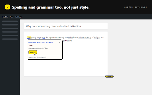 RemoveAISlop: Real-Time AI Slop Detector :: Underlines AI clichés, spelling and grammar in any editor. Unlimited checking, all in your browser; 5 rewrites a day.
