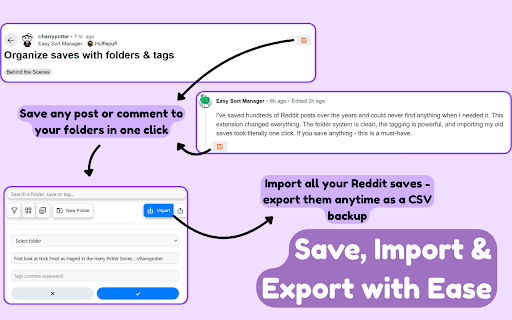 Easy Sort - Reddit Saved Post Manager & Organizer :: Organize saved Reddit posts & comments with folders, tags, filters, and search. Import, group, and manage everything with ease