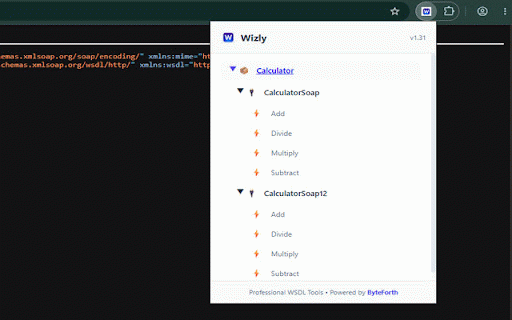 Wizly by ByteForth :: Professional WSDL parser and SOAP client. Detects WSDL definitions and generates SOAP messages for testing and debugging.