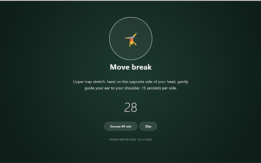 DeskWell — Water, Eye Break & Posture Reminders :: Immersive eye breaks (20-20-20), water reminders and desk stretches — with calming full-screen break animations.