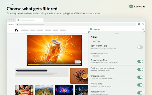 Lumotraq - Ad Filter and Carbon Emission Tracker :: Filter ads and measure the CO2 emissions of the ones you meet. Track your digital carbon footprint and browse more productively.