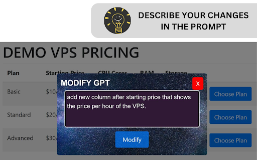 ModifyGPT - Customize Web Pages With ChatGPT :: ModifyGPT allows you to modify web pages just the way you like with simple prompts, powered by ChatGPT.