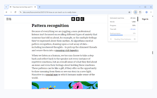 Reading Time Estimator :: See how long any article takes to read, with a live progress bar as you scroll.