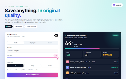 InsGenie: Post, Save, Schedule for Instagram :: Post, schedule, and bulk download from Instagram, plus ghost view stories, DM templates, hashtag tools, unfollower tracker.