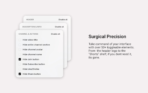 Secare :: Disable Youtube UI elements with single click