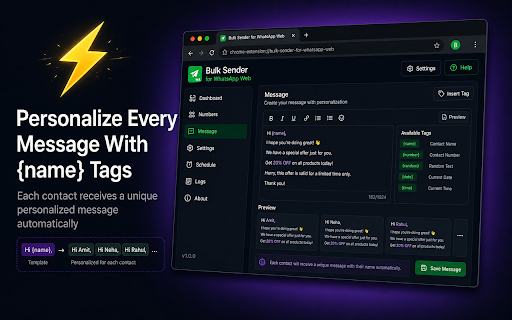 WhatsApp Bulk Sender — Free WA Auto Sender :: Free WhatsApp bulk sender with human-like typing & smart delays. Send bulk messages without API or saving contacts.