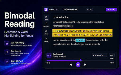 Read PDF Aloud: PDF Text to Speech & Voice Reader :: Listen to PDFs with natural text-to-speech. Highlights sentences & words as you read. Perfect for research papers and dyslexia.
