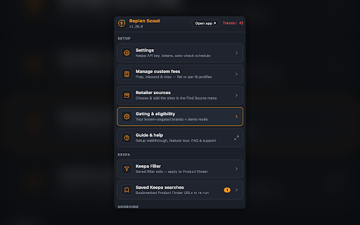 Replen Scout :: Scout profitable Amazon replens on Keepa. Auto-pull FBA fees, calc profit & ROI, track sellers, and overlay a break-even line.
