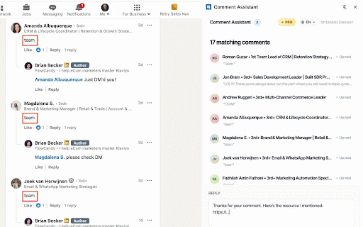 Comment Assistant :: Helps creators manage conversations and respond faster to engagement on their LinkedIn posts.