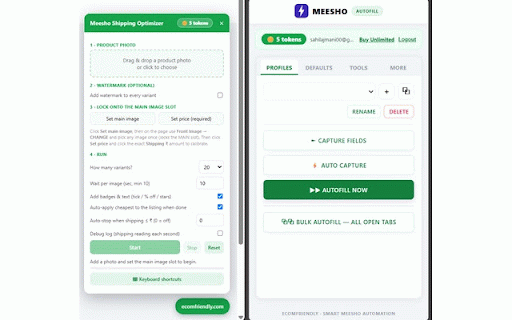 EcomFriendly — Meesho Automation Tool :: Optimize Meesho shipping fees with smart product images and automate your listings. 10 free demo tokens for new users.