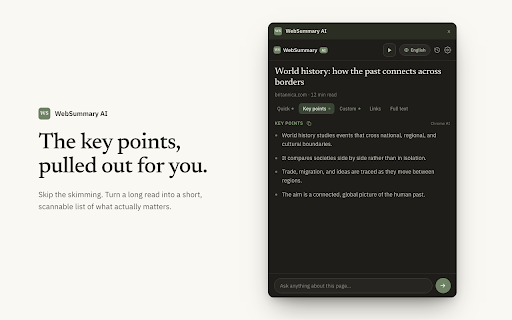 WebSummary AI :: A calm AI summary and reader mode in Chrome's side panel.