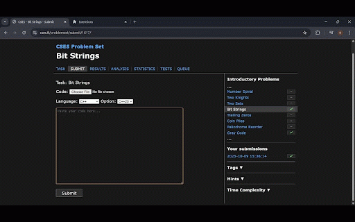CSES EXTENSION :: Enhance your CSES experience with notes, tags, stats, and automation tools.