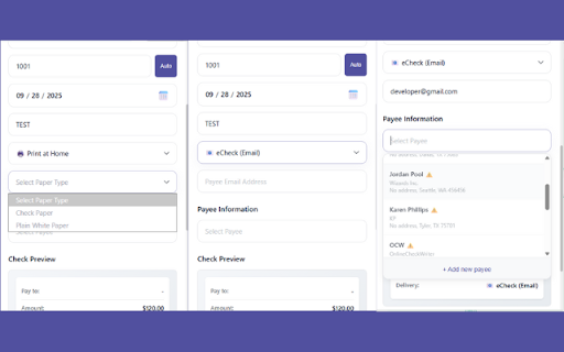 Instant Checks by OnlineCheckWriter :: Official OnlineCheckWriter Chrome extension for creating and sending checks - mail, print, or eCheck