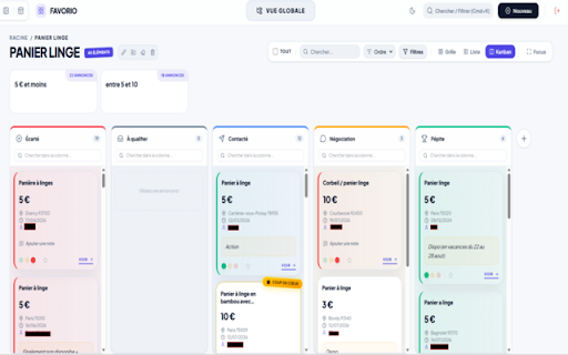 Favorio - Gestionnaire d'annonces Leboncoin :: Sauvegardez, organisez et suivez vos annonces Leboncoin favorites en un clic dans votre propre espace CRM dédié.
