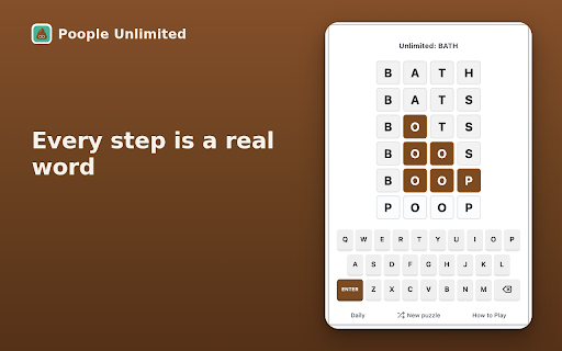 Poople Unlimited: Endless Word Ladders :: Endless Poople practice. Get a fresh random word ladder anytime and change it into POOP one letter at a time. No daily wait.