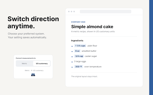 Kitchen Konverter :: The ultimate extension for effortless cooking. Instantly switch between U.S. and metric measurements, perfecting every recipe