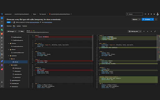 VS Dark Theme for Azure DevOps :: Restyles code in Azure DevOps to match the Visual Studio dark theme, using the same syntax colors and editor font.