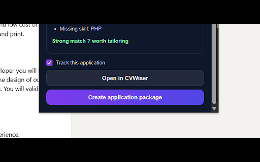 CVWiser :: Capture job postings from career pages and create application packages in CVWiser.