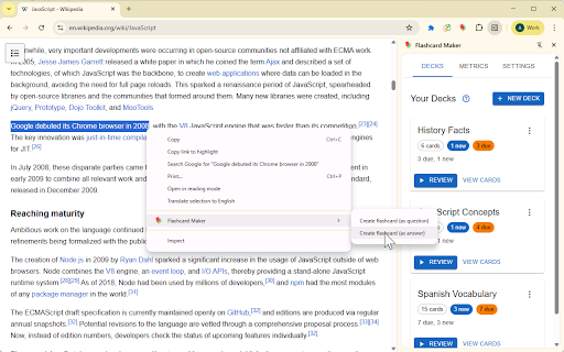 Flashcard Maker :: Meet Flashcard Maker for Chrome. Capture highlights, turn them into flash cards, and remember more with spaced repetition.