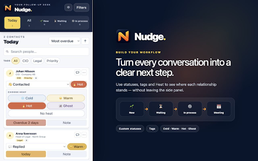Nudge :: A private, local follow-up desk for LinkedIn Messaging in Chrome's side panel.