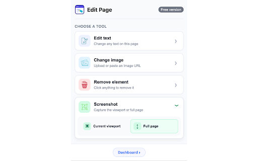 Edit Page - Webpage Editor & Full Page Screenshot :: Edit webpage text, replace images, remove elements, and capture the current view or a full-page screenshot.