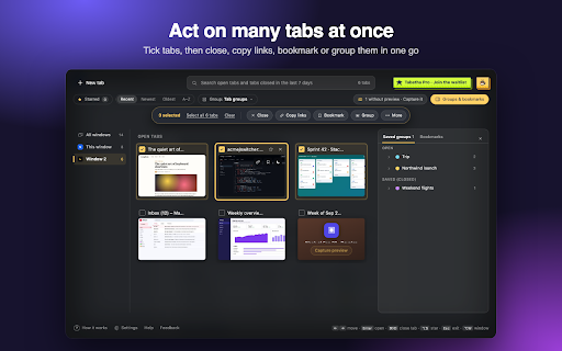 Tabatha: Visual Tab Switcher with Live Previews :: Alt+Tab for Chrome tabs: live previews, instant search and recently closed tabs. Free, private, nothing leaves your computer.