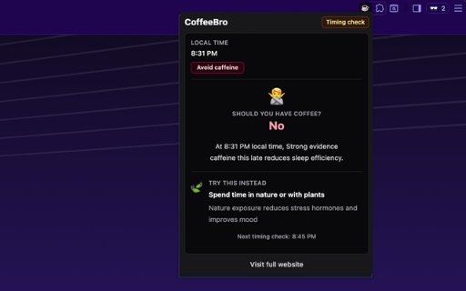 CoffeeBro - Perfect Coffee Timing :: Know the perfect time to drink coffee based on circadian science. Get recommendations for optimal caffeine timing.
