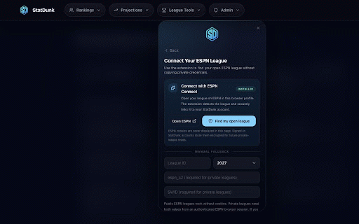 StatDunk Fantasy Basketball | League Sync & Draft Assistant :: Connect supported fantasy basketball leagues to StatDunk and keep the Draft Assistant synced.