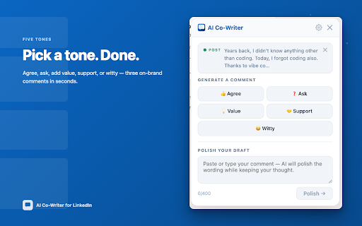 AI Co-Writer for LinkedIn :: AI-powered comment generation and post rewriting for LinkedIn.