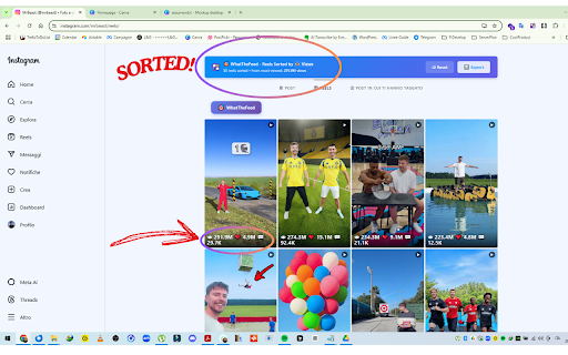 WhatTheFeed | Instagram Content Analyzer, Sorter & Exporter :: Ordina e analizza i post e reels di Instagram per visualizzazioni, like o commenti