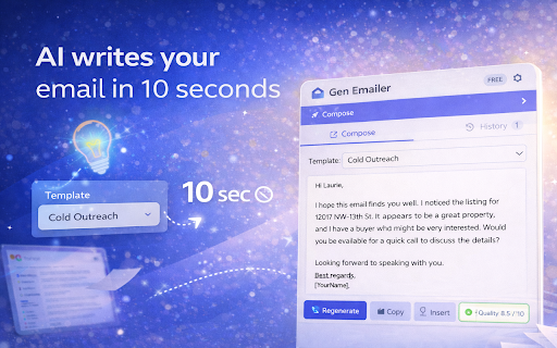 Gen Emailer AI — Email Writer for Real Estate :: AI-powered email composer built for real estate agents. Write cold outreach, follow-ups, and listing emails in seconds.