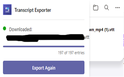 Teams Transcript Exporter :: Export Teams meeting transcripts as VTT, SRT, DOCX or compact AI text. Dark mode, copy to clipboard, Alt+Shift+T shortcut.