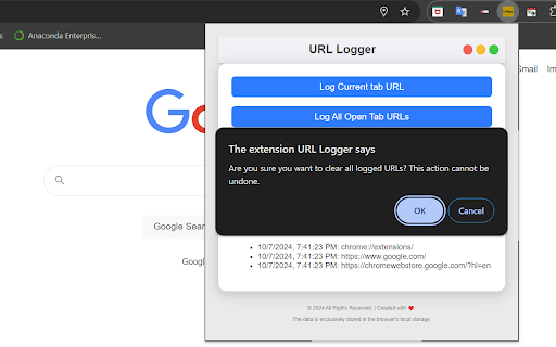 URL Logger :: Logs the current URL and allows for later review. Logging is done only if requested by the user.