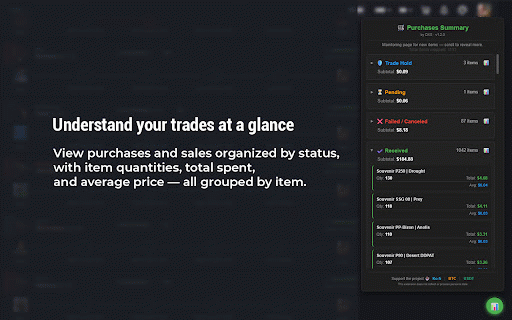 CSFloat Trade Summarizer :: A local utility that visually aggregates and summarizes your pending and completed trades directly on the CSFloat page.