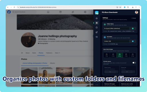 Photo & Album Downloader - FB Photo Backup Tool :: Back up Facebook photos and albums from profiles, Pages, and groups. Bulk download original-quality images for easy offline access.
