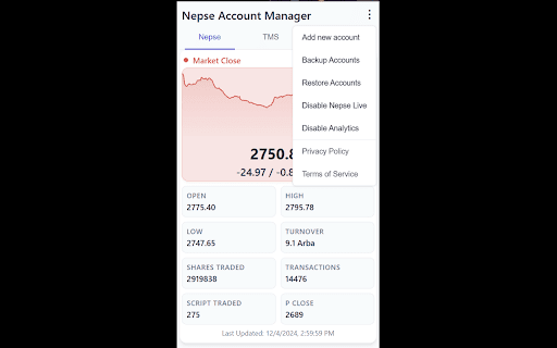 Nepse Dashboard :: Browser extension enhancing NEPSE TMS and Meroshare with live updates, login management, and auto-fill for better UX.