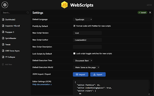 WebScripts :: Manipulate webpages with custom JavaScript and TypeScript injection.